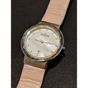 SKAGEN Women's Quartz Watch SKW2165 MOP Crystal Bezel Blush Pink Leather Band